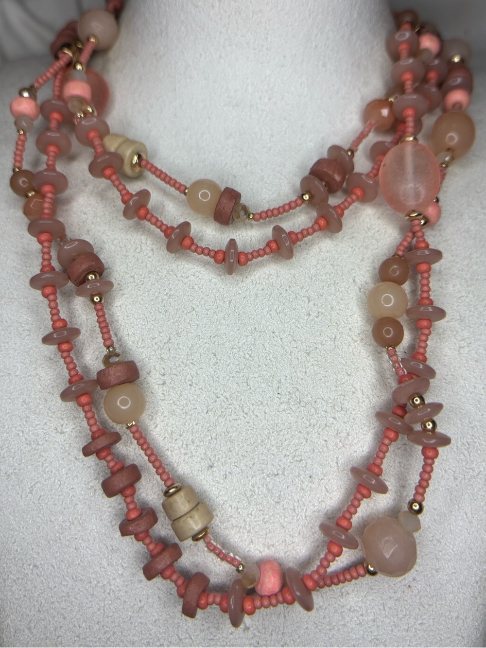Chico's Layered Coral and Blush Beaded Necklace